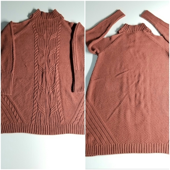 Express Coral High neck cold shoulder Sleeve Sweater Dress, Large - Picture 3 of 12